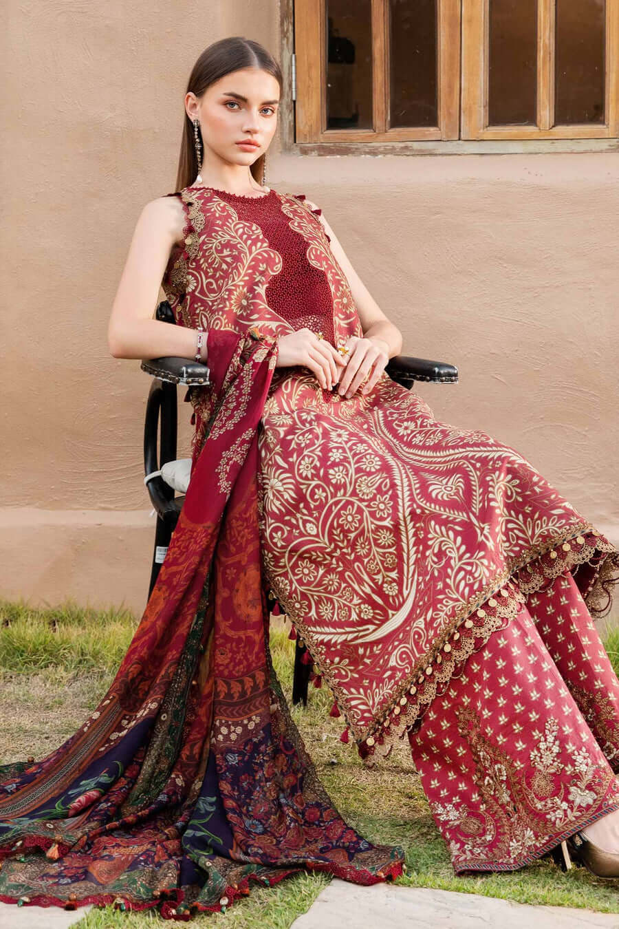 3 Piece Unstitched Embroidered Lawn Suit with Printed Lawn Dupatta