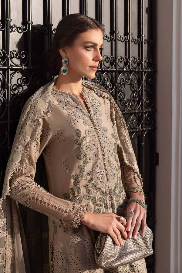 3 Piece Unstitched Heavy Embroidered Chickan Kari Lawn Suit with Heavy Embroidered Organza Dupatta