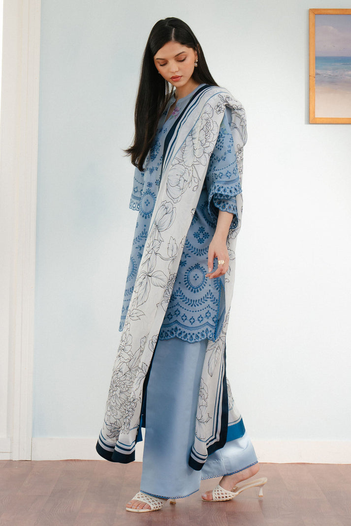 3 Piece Unstitched Heavy Embroidered Lawn Suit with Fine Printed Silk Dupatta