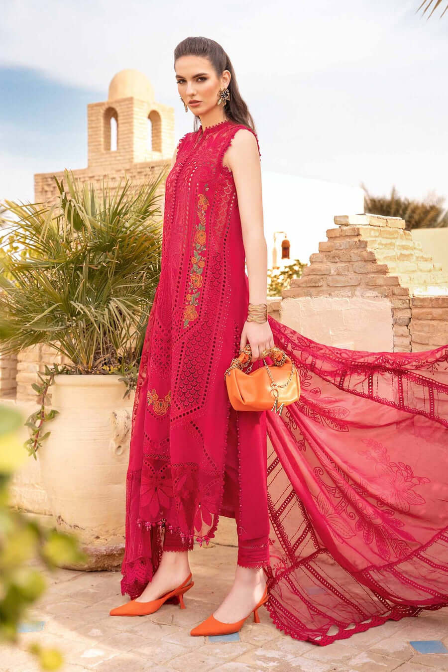 3 Piece Unstitched Heavy Embroidered Chickan Kari Lawn Suit with Four-Sided Embroidered Organza Dupatta