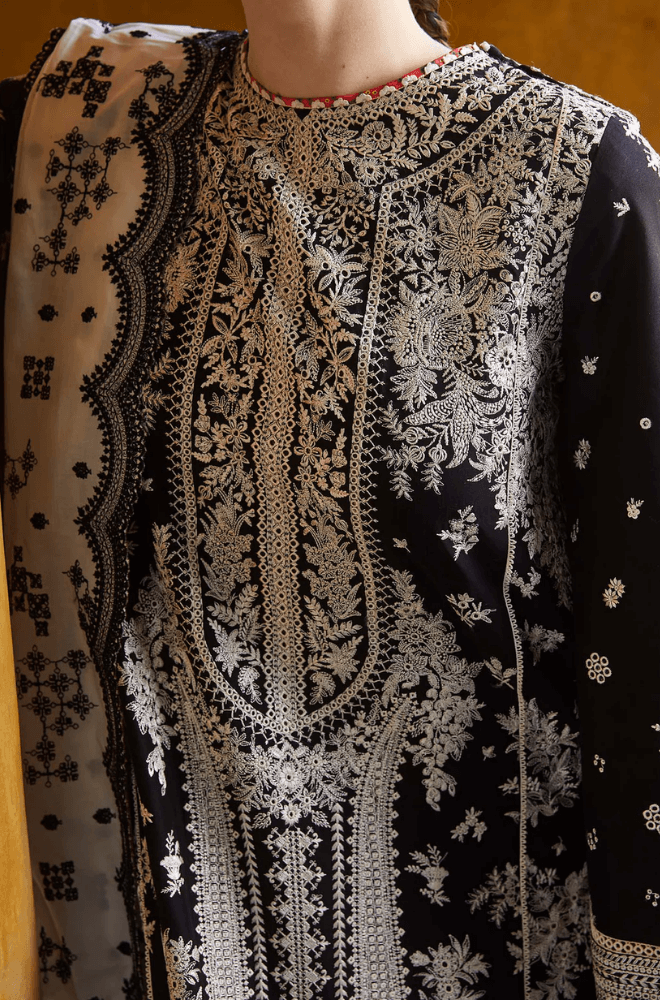 3 Piece Unstitched Heavy Embroidered Lawn Suit with Four-Sided Embroidered Chiffon Dupatta