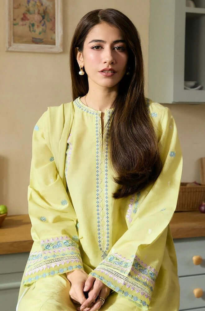 3 Piece Unstitched Heavy Embroidered Lawn Suit with Four Sided Embroidered Chiffon Dupatta