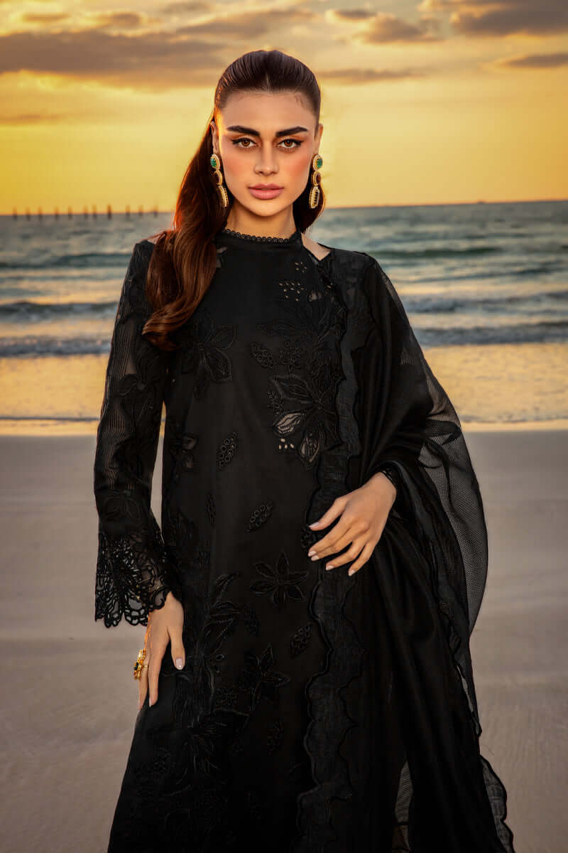 3 Piece Unstitched Heavy Embroidered Chickan Kari Lawn Suit with Four Sided Embroidered Organza Dupatta