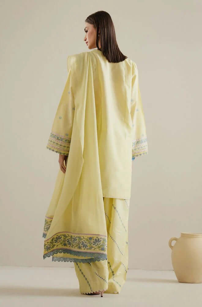3 Piece Unstitched Heavy Embroidered Lawn Suit with Four Sided Embroidered Chiffon Dupatta