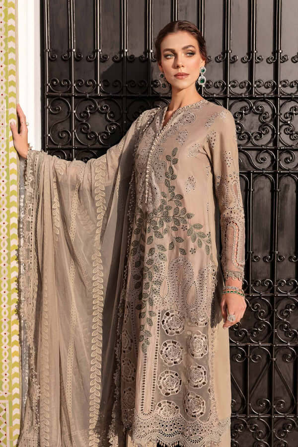 3 Piece Unstitched Heavy Embroidered Chickan Kari Lawn Suit with Heavy Embroidered Organza Dupatta