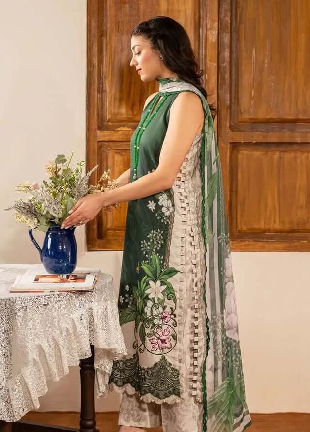 3 Piece Unstitched Digital Printed Lawn Suit with Printed Lawn Dupatta