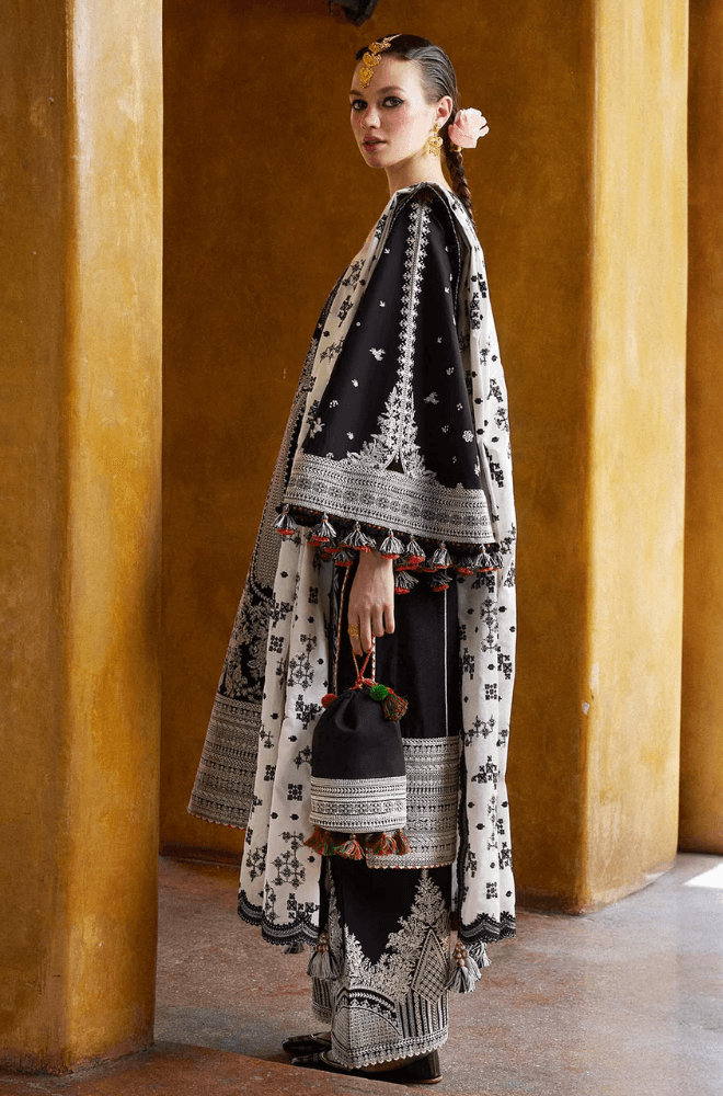 3 Piece Unstitched Heavy Embroidered Lawn Suit with Four-Sided Embroidered Chiffon Dupatta