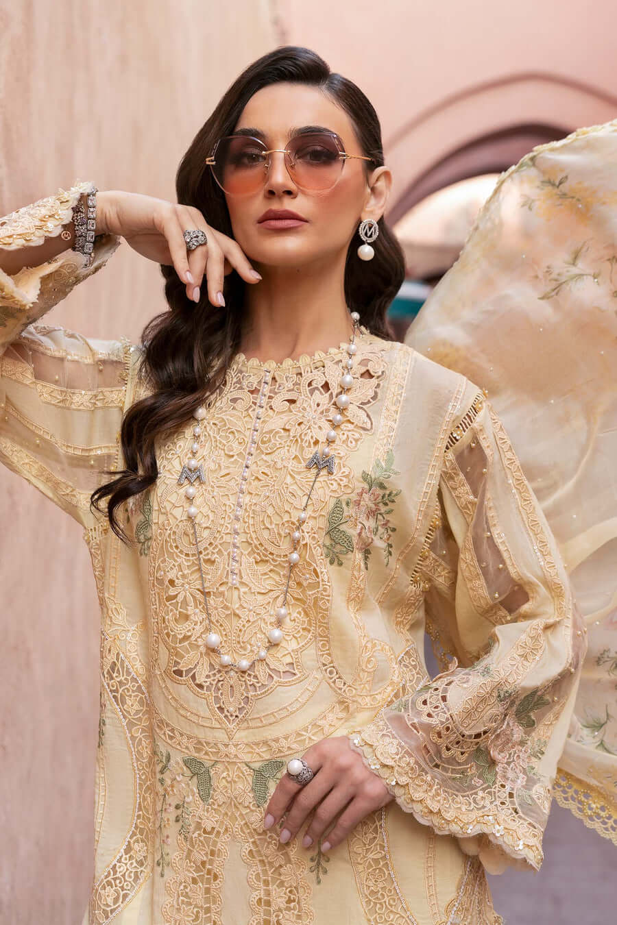 3 Piece Unstitched Fully Embroidered Chicken Kari Organza Dress with Fully Embroidered Medium Silk Dupatta