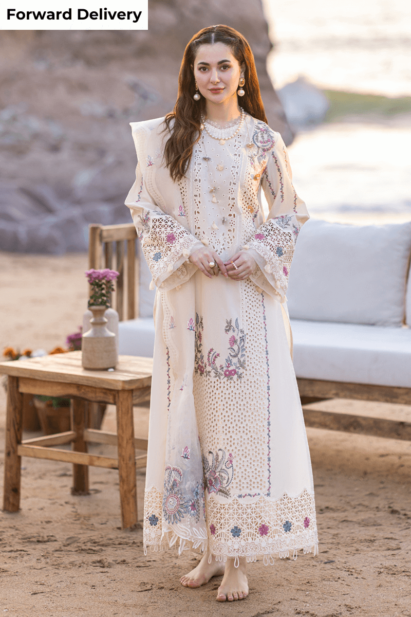 3 Piece Unstitched Heavy Embroidered Chickan Kari Lawn Suit with Four-Sided Embroidered Organza Dupatta