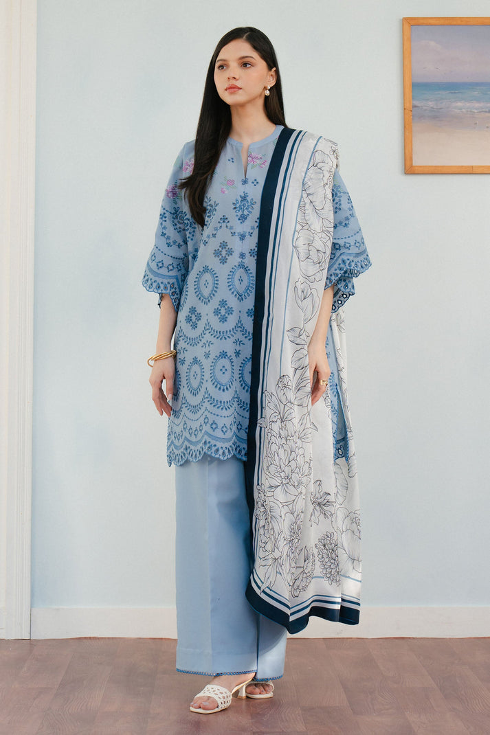 3 Piece Unstitched Heavy Embroidered Lawn Suit with Fine Printed Silk Dupatta