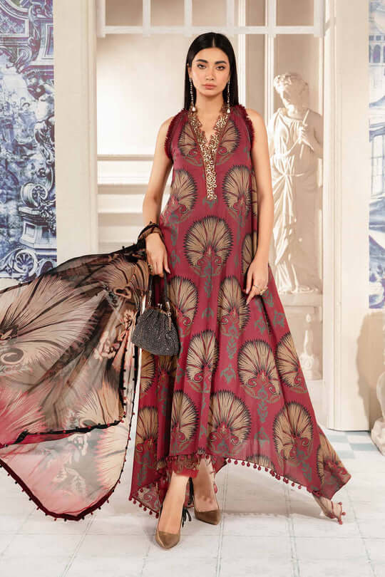 3 Piece Unstitched Digital Printed Lawn Suit with Printed Voil Dupatta