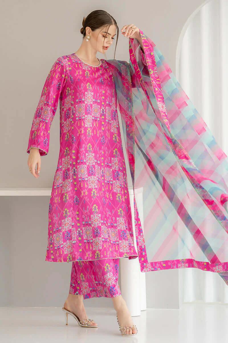3 Piece Unstitched Digital Printed Lawn Suit with Fine Printed Silk Dupatta - Malam