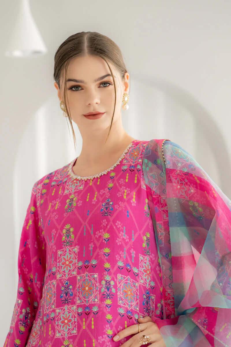 3 Piece Unstitched Digital Printed Lawn Suit with Fine Printed Silk Dupatta - Malam