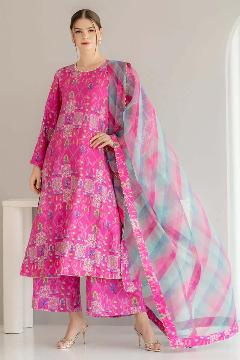 3 Piece Unstitched Digital Printed Lawn Suit with Fine Printed Silk Dupatta - Malam