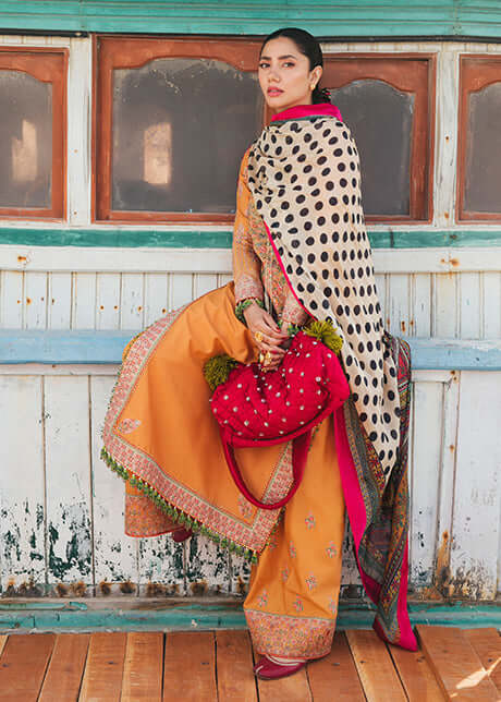 3 Piece Unstitched Heavy Embroidered Dhanak Suit with Printed Woolen Shawl