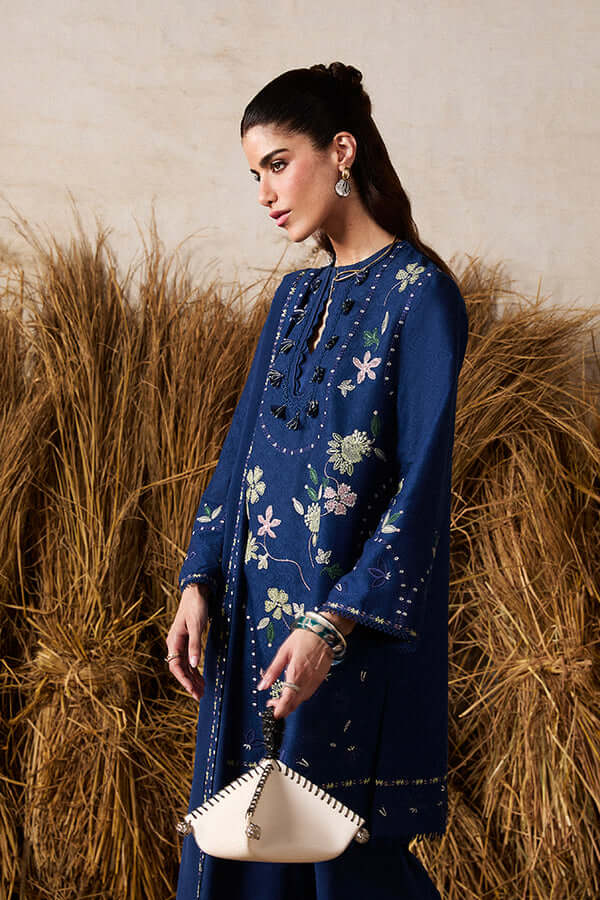3 Piece Unstitched Heavy Embroidered Dhanak Suit with Four-sided Embroidered Dhanak Shawl