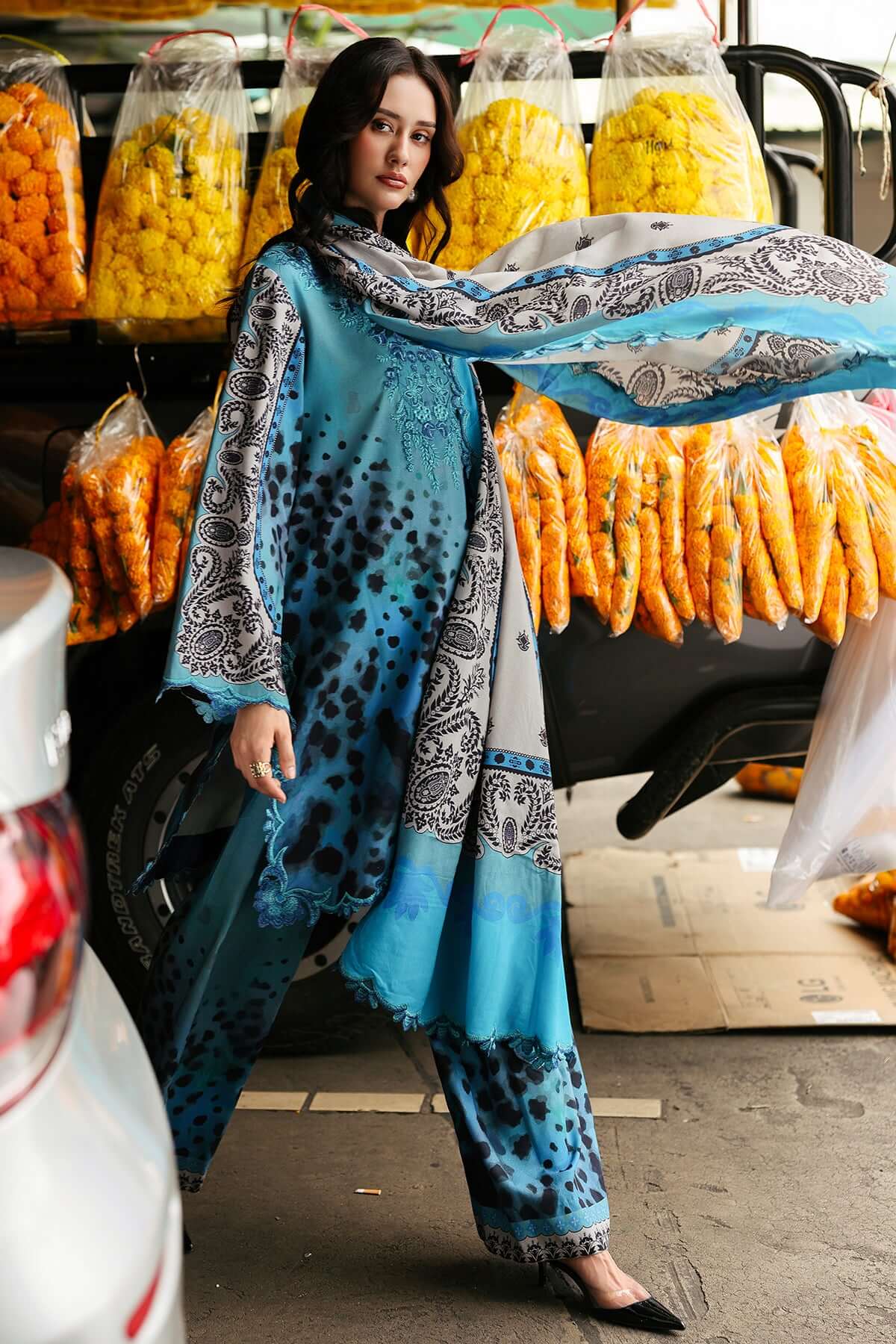 3 Piece Unstitched Embroidered Khaddar Suit with Printed Khaddar Dupatta