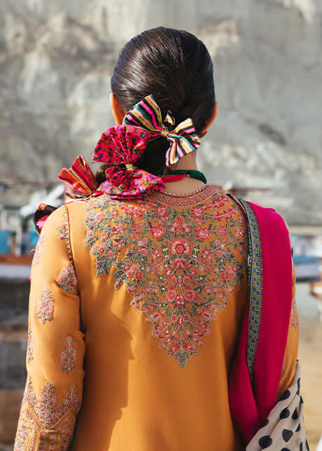 3 Piece Unstitched Heavy Embroidered Dhanak Suit with Printed Woolen Shawl