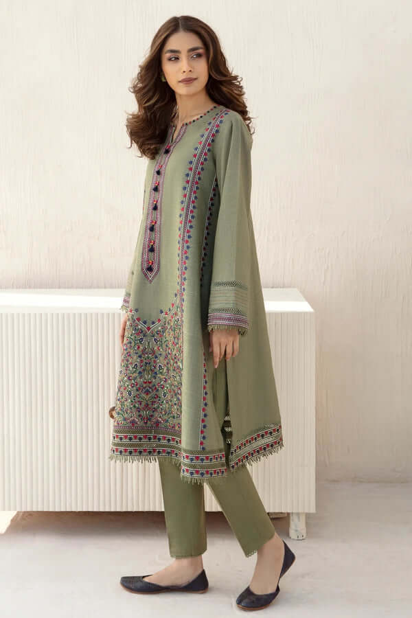 3 Piece Unstitched Heavy Embroidered Dhanak Suit with Dhanak Dyed Shawl