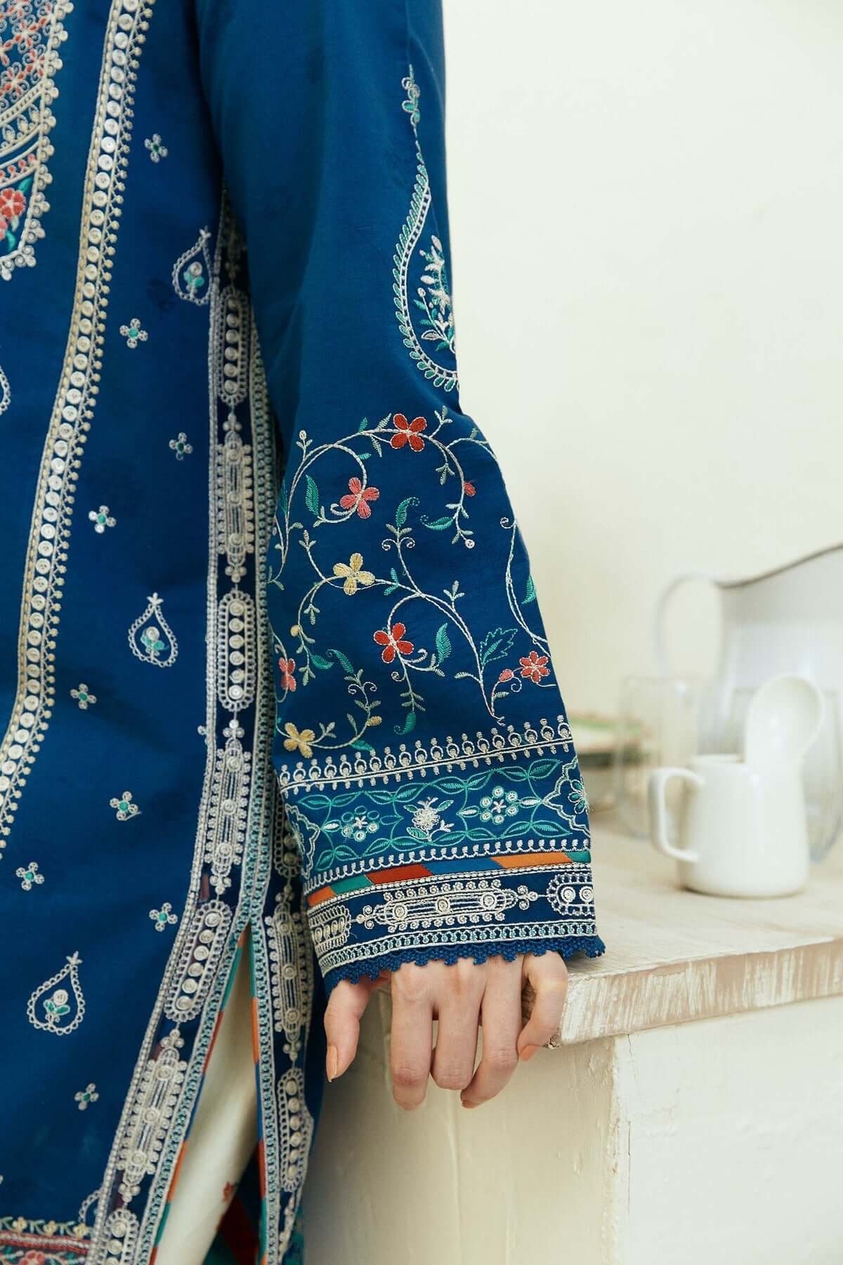 3 Piece Unstitched Heavy Embroidered Dhanak Suit with Printed Woolen Shawl