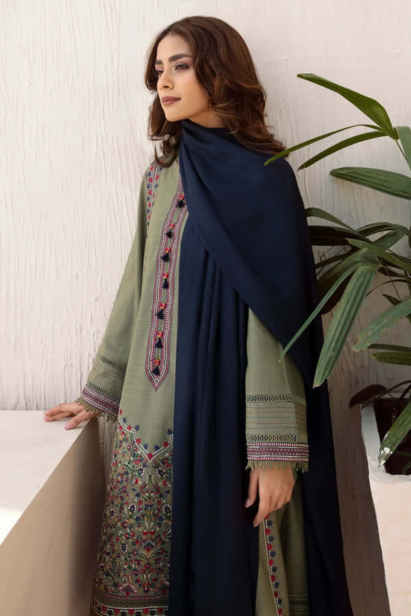 3 Piece Unstitched Heavy Embroidered Dhanak Suit with Dhanak Dyed Shawl