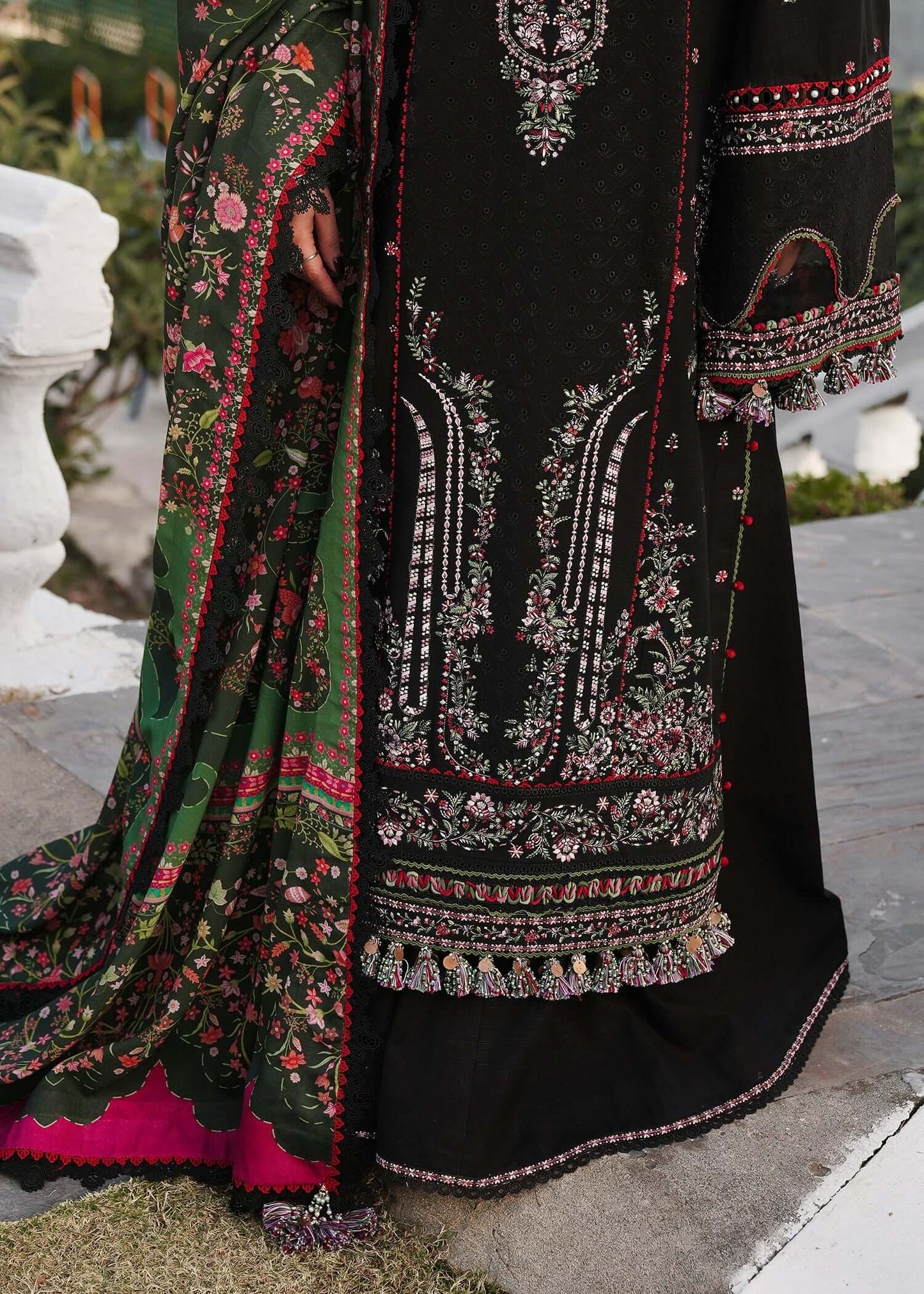 3 Piece Unstitched Heavy Embroidered Dhanak Suit with Printed Woolen Shawl