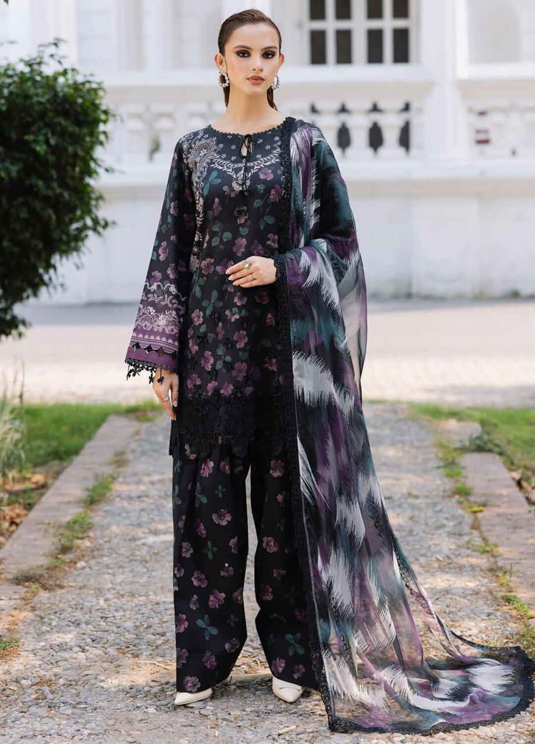 3 Piece Unstitched Embroidered Khaddar Suit with Printed Khaddar Dupatta