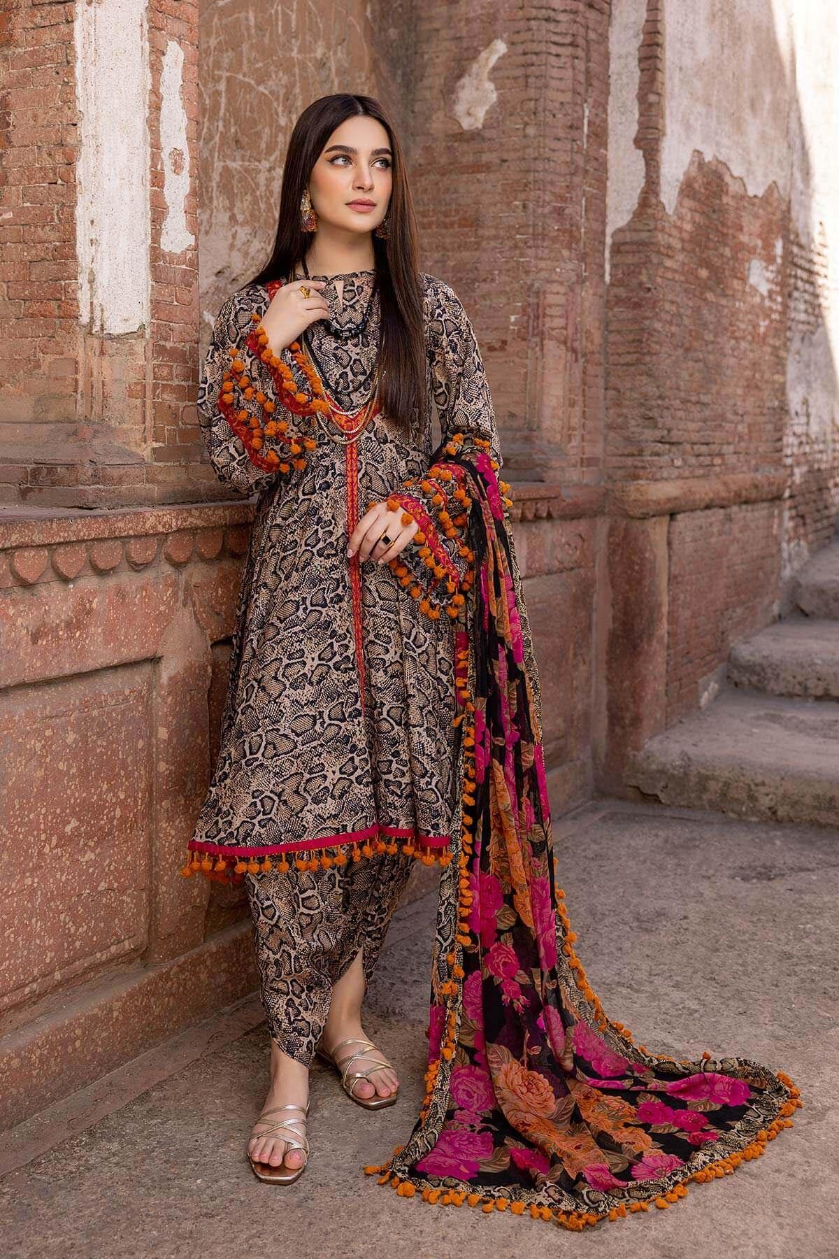 3 Piece Unstitched Digital Pritned Lawn Suit With Digital Printed Monaar Dupatta - Malam