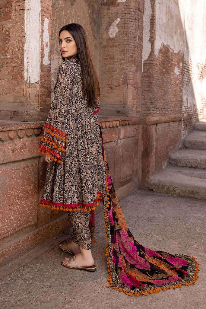 3 Piece Unstitched Digital Pritned Lawn Suit With Digital Printed Monaar Dupatta - Malam