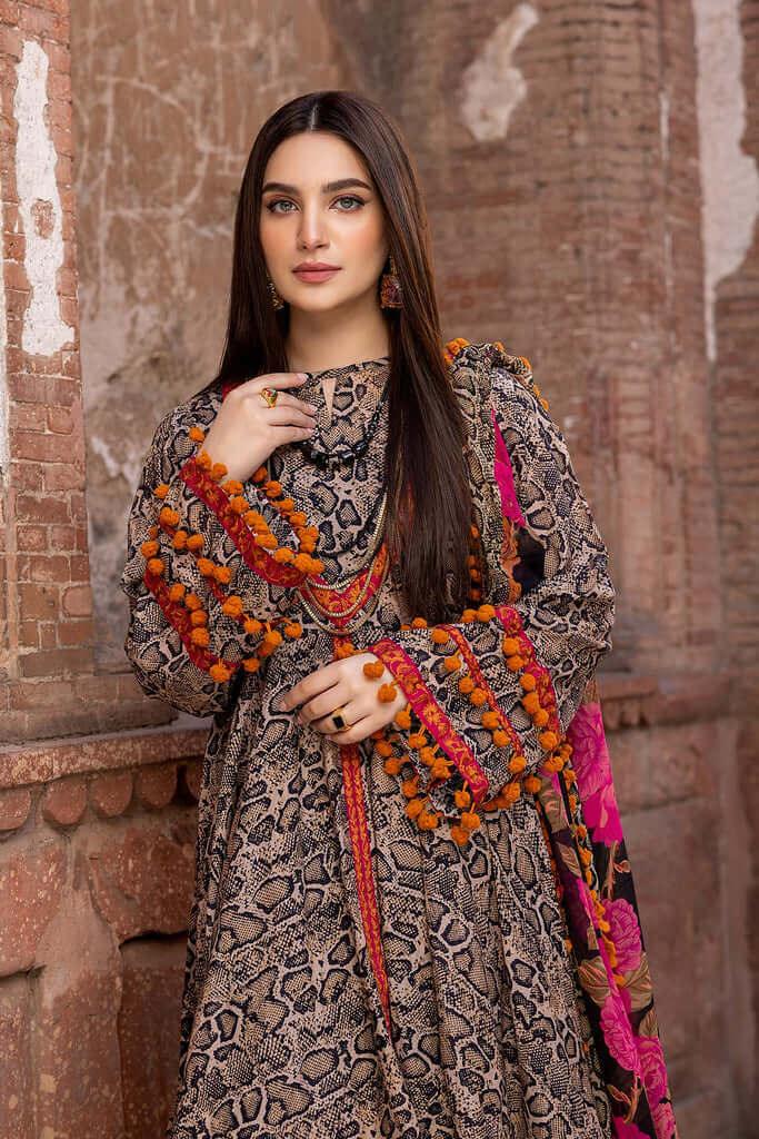 3 Piece Unstitched Digital Pritned Lawn Suit With Digital Printed Monaar Dupatta - Malam