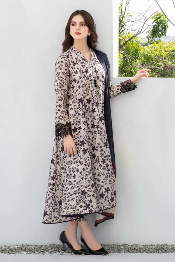 3 Piece Unstitched Digital Printed Lawn Suit with Digital Printed Lawn Dupatta - Malam