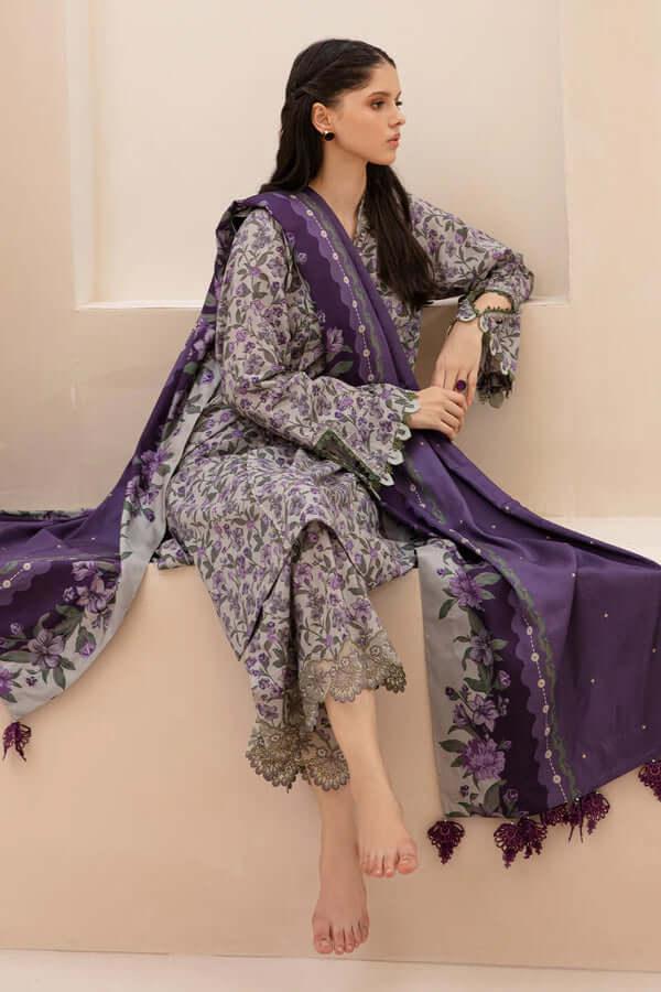 3 Piece Unstitched Digital Printed Lawn Suit with Digital Printed Lawn Dupatta - Malam