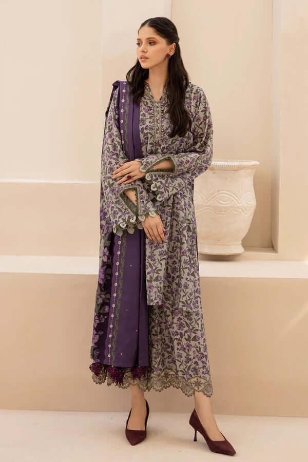 3 Piece Unstitched Digital Printed Lawn Suit with Digital Printed Lawn Dupatta - Malam