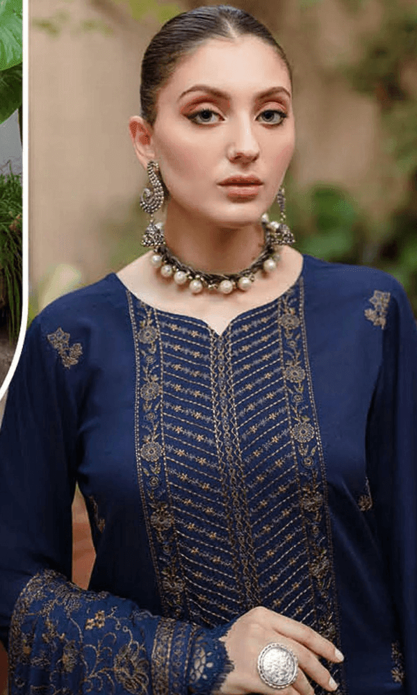 3 Piece Unstitched Heavy Embroidered Dhanak Wool Suit With Heavy Embroidered Dhanak Wool Shawl - Malam