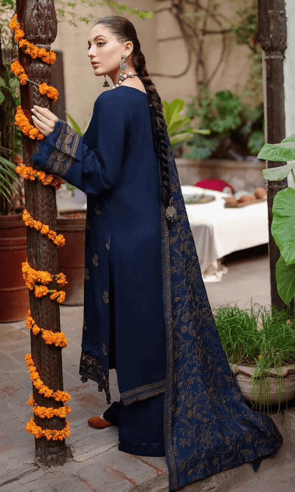 3 Piece Unstitched Heavy Embroidered Dhanak Wool Suit With Heavy Embroidered Dhanak Wool Shawl - Malam