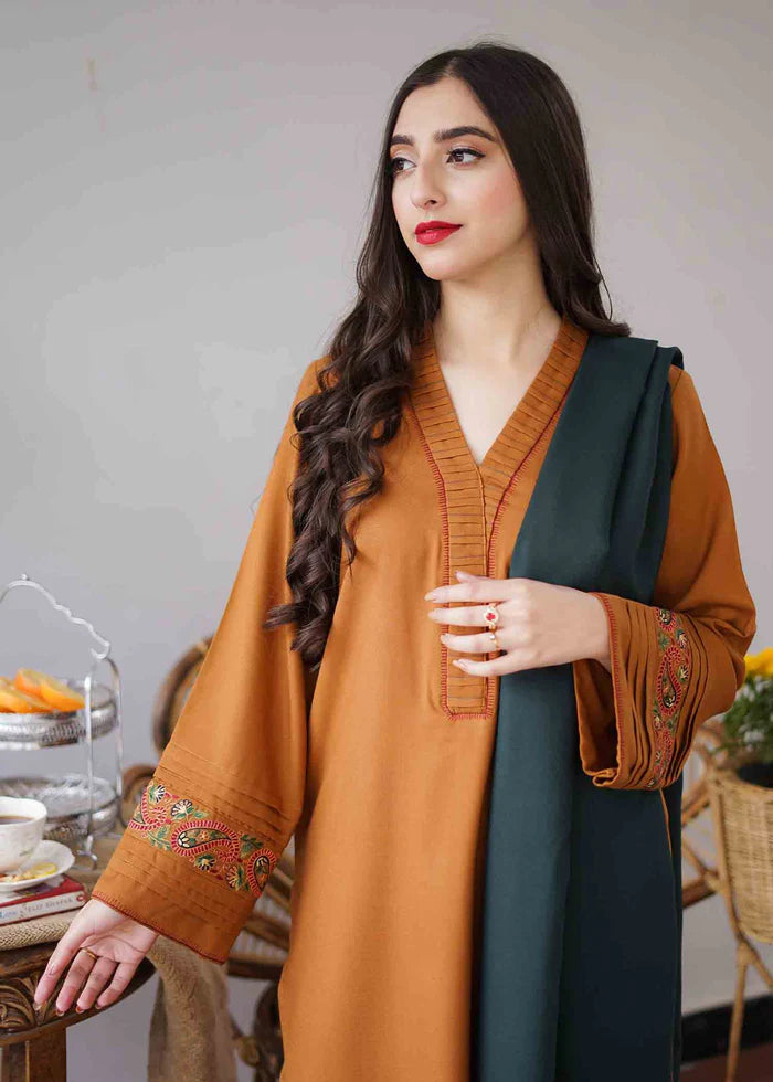 3 Piece Unstitched Embroidered Dhanak Wool Suit With Embroidered Dhanak Wool Shawl