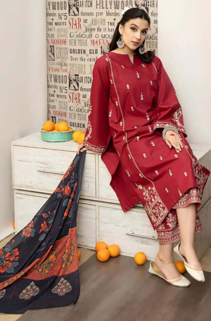3 Piece Unstitched Heavy Embroidered Dhanak Suit with Printed Wool Shawl