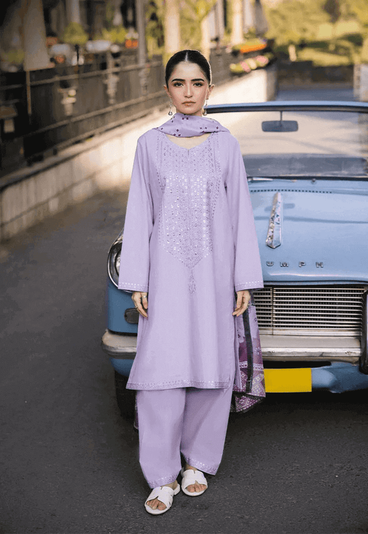 3 Piece Unstitched Heavy Embroidered Lawn Suit with Printed Lawn Dupatta