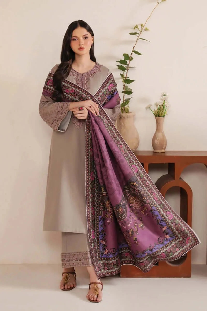3 Piece Unstitched Heavy Embroidered Lawn Suit with Printed Slub Dupatta