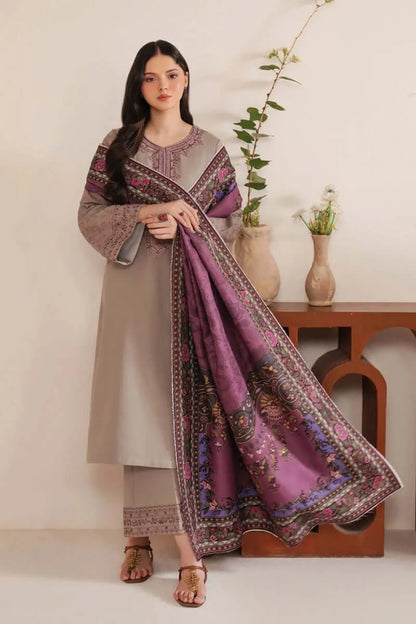 3 Piece Unstitched Heavy Embroidered Lawn Suit with Printed Slub Dupatta