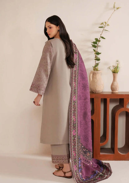 3 Piece Unstitched Embroidered Dhanak Suit with Printed Wool Shawl