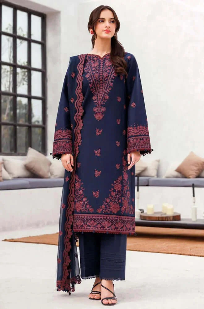 3 Piece Unstitched Heavy Embroidered Lawn Suit with Embroidered Chiffon Dupatta