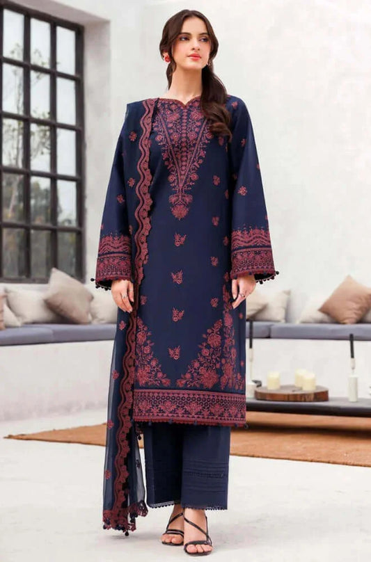 3 Piece Unstitched Heavy Embroidered Lawn Suit with Embroidered Chiffon Dupatta