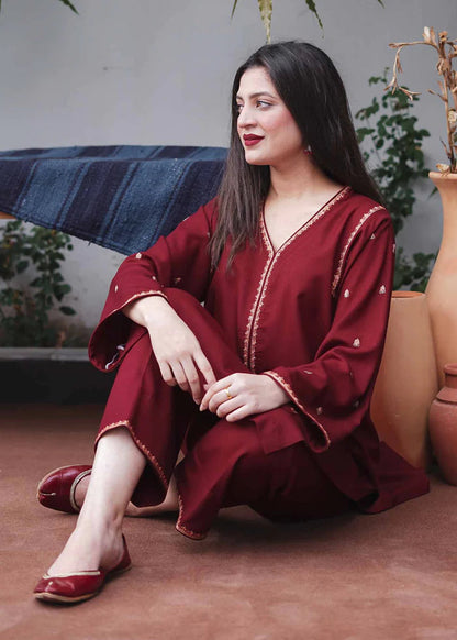 3 Piece Unstitched Heavy Embroidered Dhanak Suit With Heavy Embroidered Dhanak Shawl