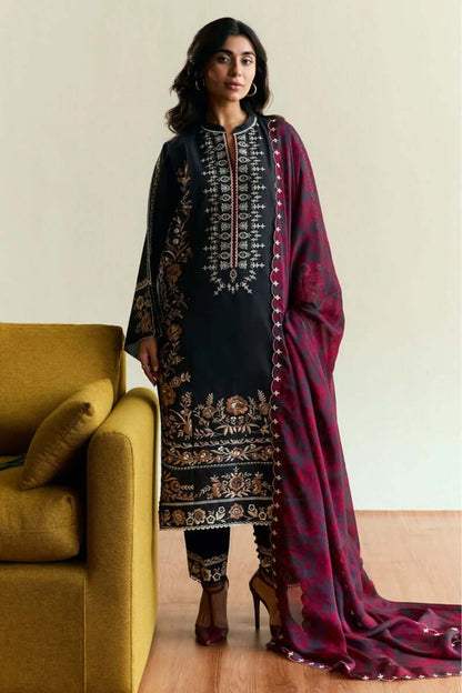 3 Piece Unstitched Heavy Embroidered Dhanak Suit with Printed Wool Shawl