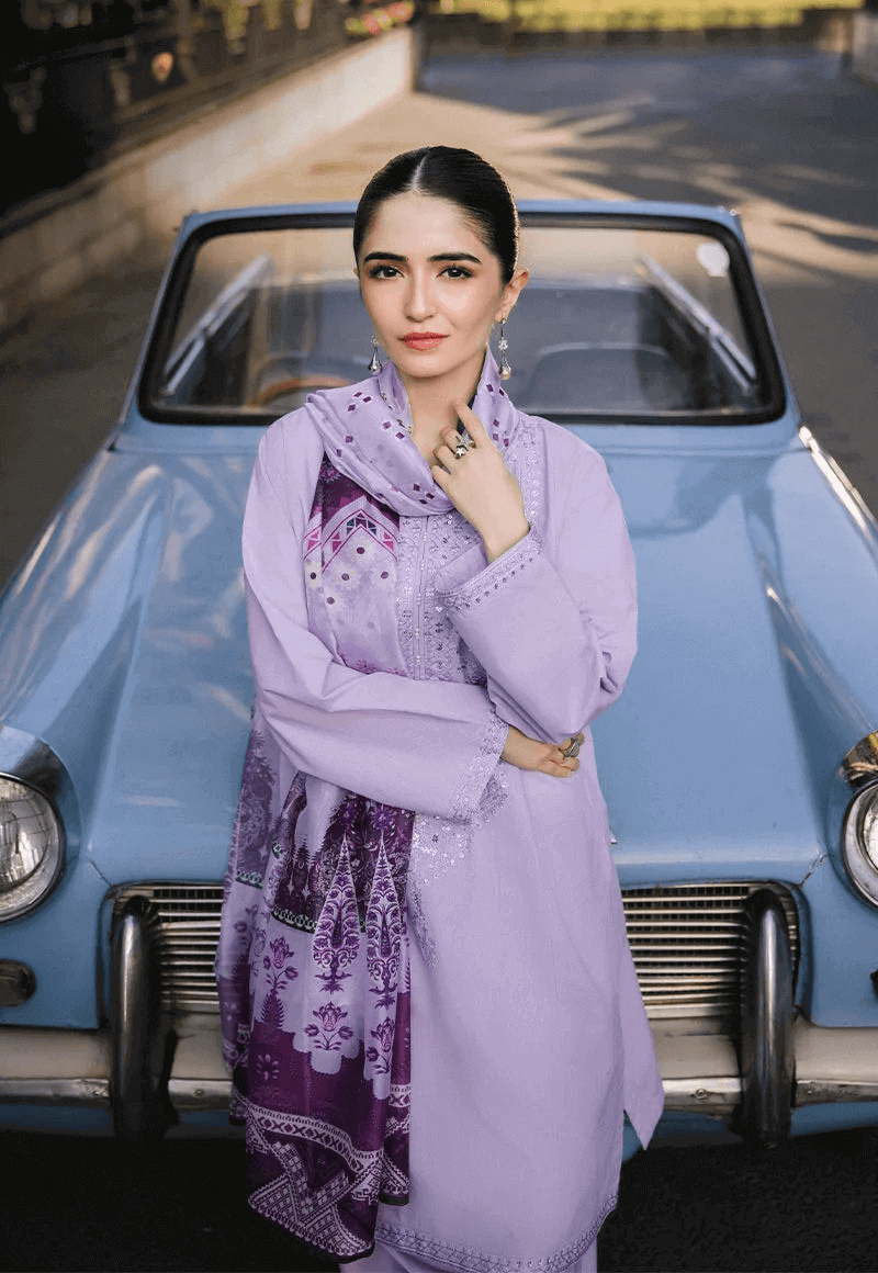 3 Piece Unstitched Heavy Embroidered Lawn Suit with Printed Lawn Dupatta