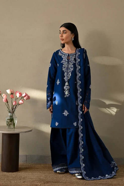 3 Piece Unstitched Heavy Embroidered Dhanak Suit with Embroidered Dhanak Shawl