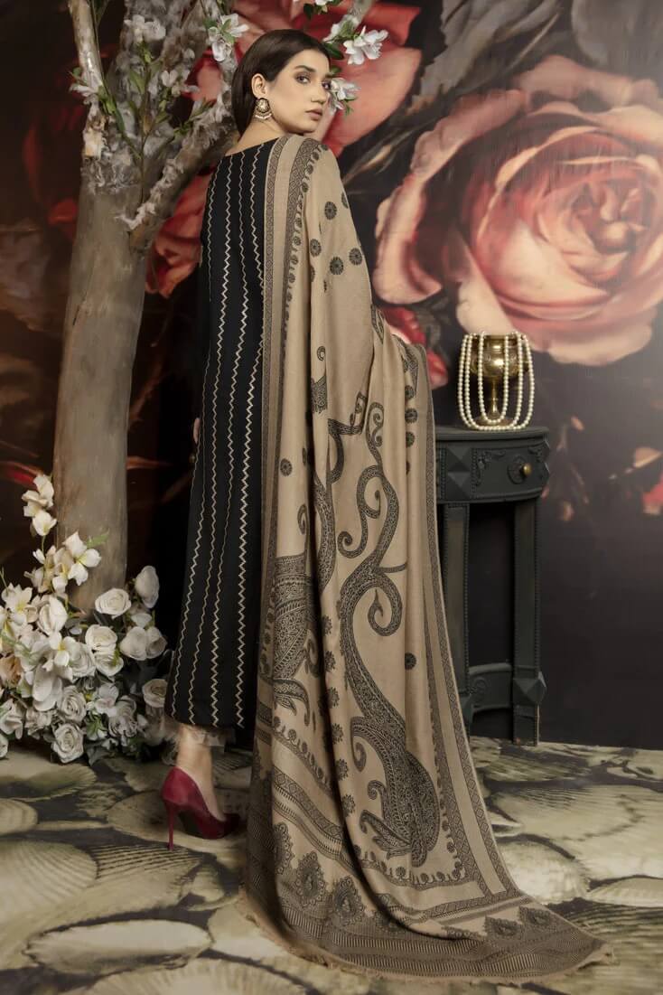 3 Piece Unstitched Heavy Embroidered Dhanak Wool Suit With Digital Printed Wool Shawl