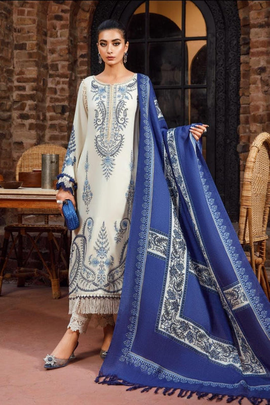 3 Piece Unstitched Heavy Embroidered Khaddar Suit With Digital Printed Khaddar Shawl