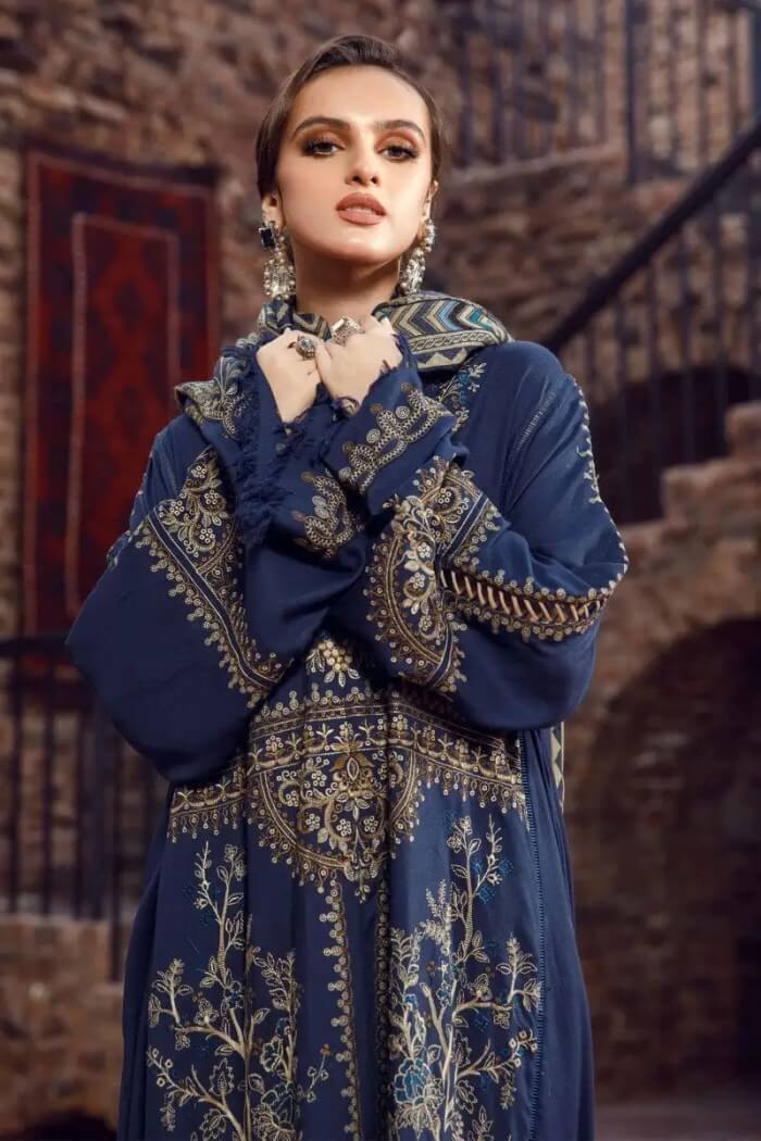 3 Piece Unstitched Heavy Embroidered Dhanak Wool Suit With Digital Printed Dhanak Wool Shawl